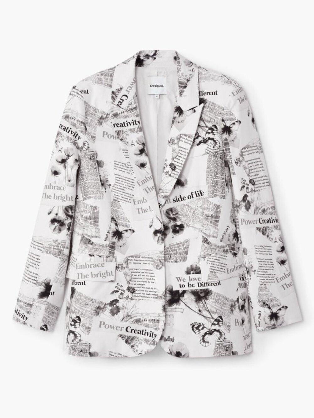Desigual White Blazer Text and Flowers